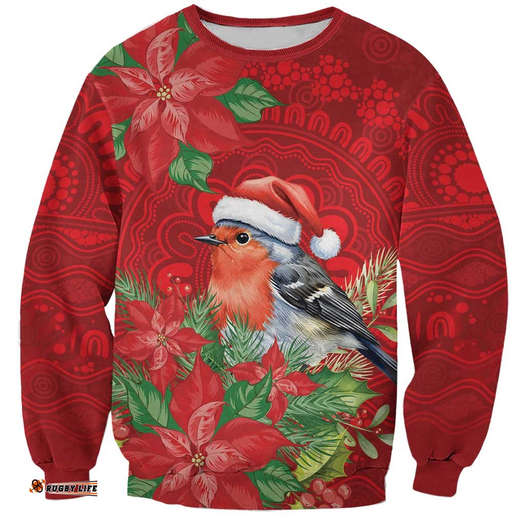 Australian Scarlet Robin Sweatshirt Aboriginal Inspired Christmas LT9