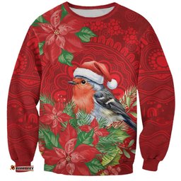Australian Scarlet Robin Sweatshirt Aboriginal Inspired Christmas LT9