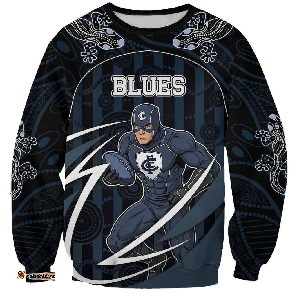 Custom Carlton Navy Sweatshirt Captain With Aboriginal Art DT05