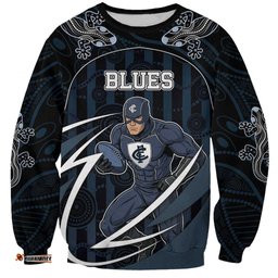Custom Carlton Navy Sweatshirt Captain With Aboriginal Art DT05