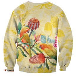 Birds and Floral Aussie Lorikeet Sweatshirt Pastel Yellow LT7