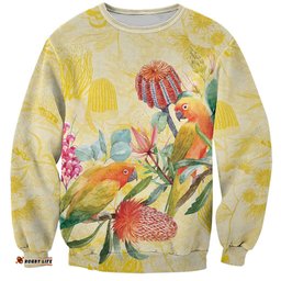 Birds and Floral Aussie Lorikeet Sweatshirt Pastel Yellow LT7