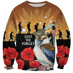 Australia Kookaburra ANZAC Day Sweatshirt Rising Sun 25th April Poppy Eucalyptus Blossoms LT14