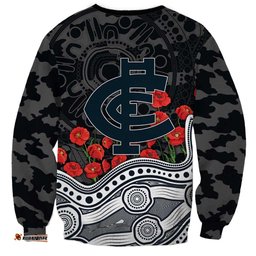 Carlton Blues ANZAC Day Sweatshirt Indigenous Dot Art with Poppy Flower Tribute TS04