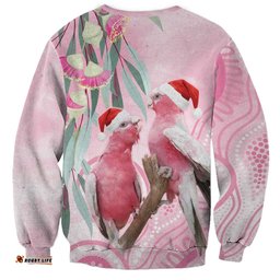 Australia Funny Pink Galah Christmas Sweatshirt Aboriginal Eucalyptus Blossoms Watercolor LT14