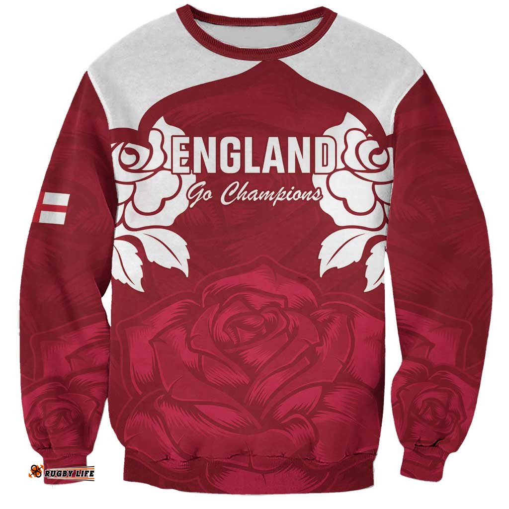 Custom England Rugby 2025 Sweatshirt Go Champions Red Rose LT14