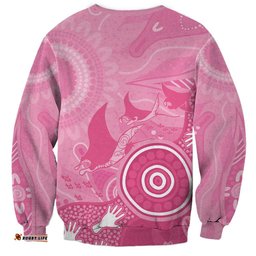 Australia Breast Cancer Awareness Sweatshirt Pink Ribbon Manta Ray Aboriginal Art LT14