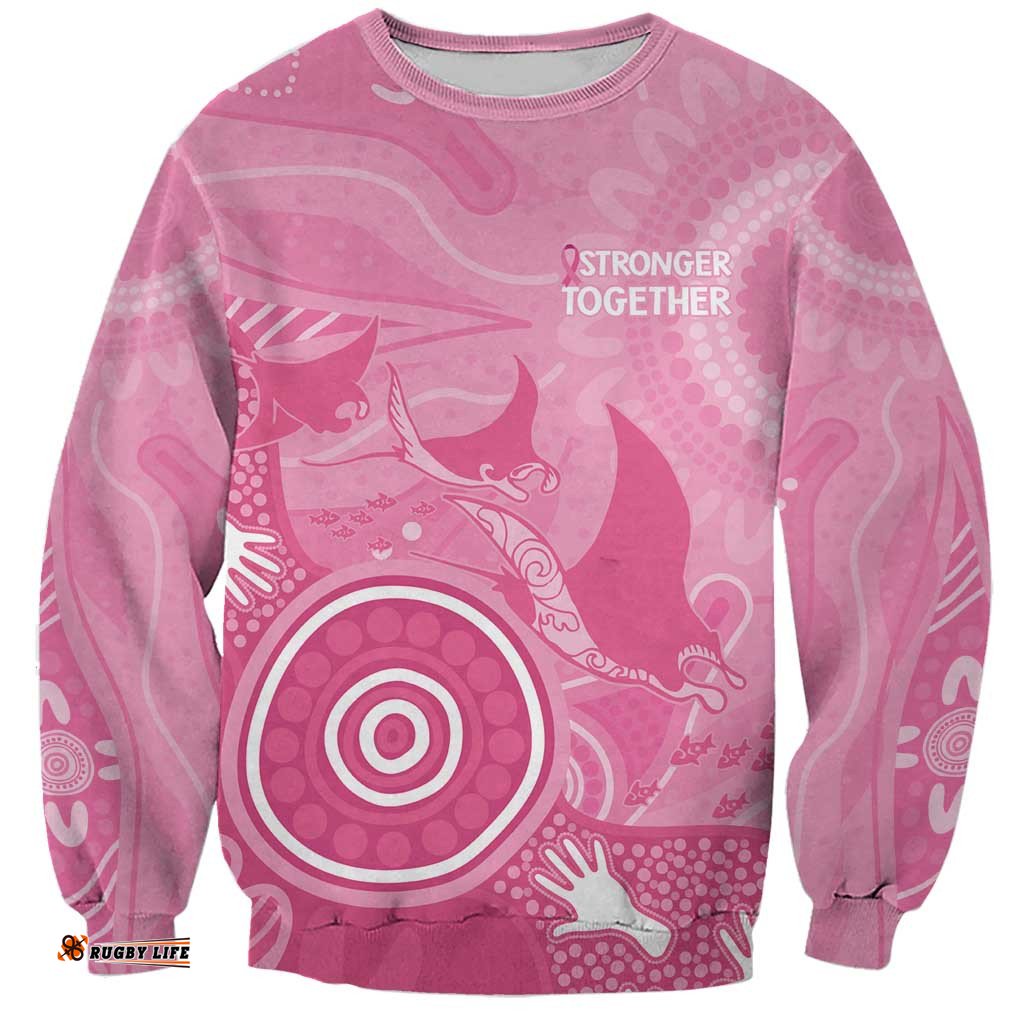 Australia Breast Cancer Awareness Sweatshirt Pink Ribbon Manta Ray Aboriginal Art LT14