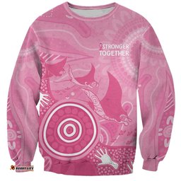 Australia Breast Cancer Awareness Sweatshirt Pink Ribbon Manta Ray Aboriginal Art LT14