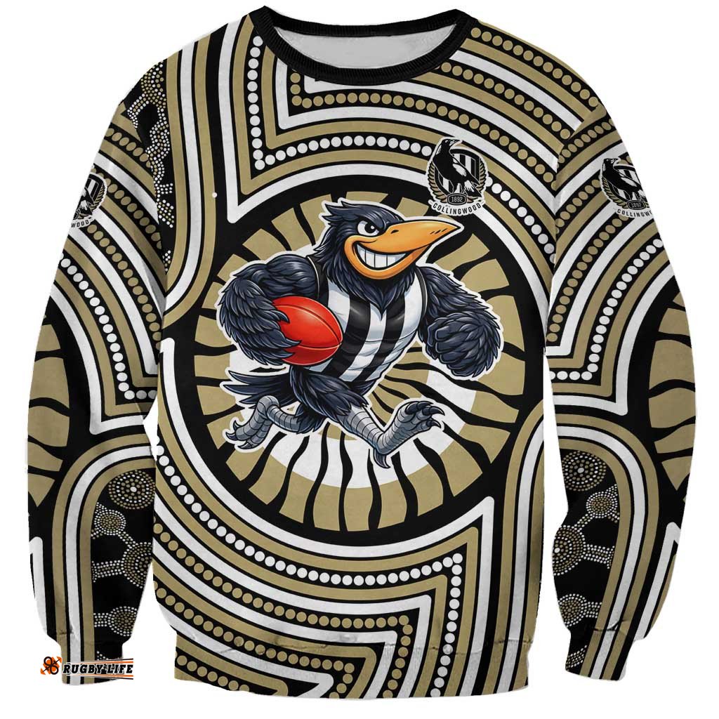Collingwood Football Club Sweatshirt Indigenous Monochrome Dot Art Mascot Style TS04