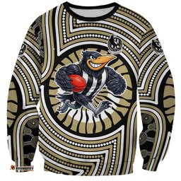 Collingwood Football Club Sweatshirt Indigenous Monochrome Dot Art Mascot Style TS04