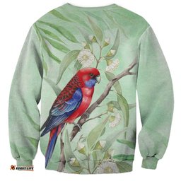 Australia Crimson Rosella Sweatshirt Platycercus Elegans Eucalyptus Alba Watercolor LT14