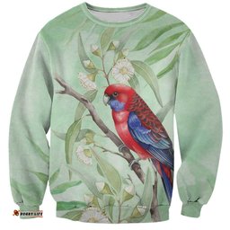 Australia Crimson Rosella Sweatshirt Platycercus Elegans Eucalyptus Alba Watercolor LT14