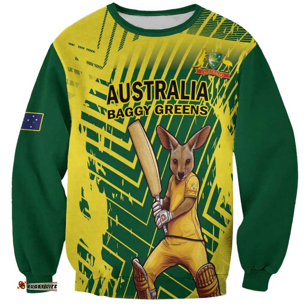 Custom Australia Cricket Sweatshirt Aussie Baggy Greens - Kangaroo Mascot Style LT14