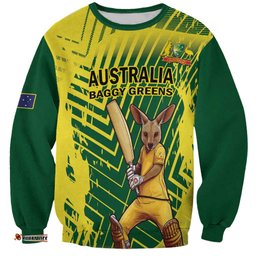 Custom Australia Cricket Sweatshirt Aussie Baggy Greens - Kangaroo Mascot Style LT14