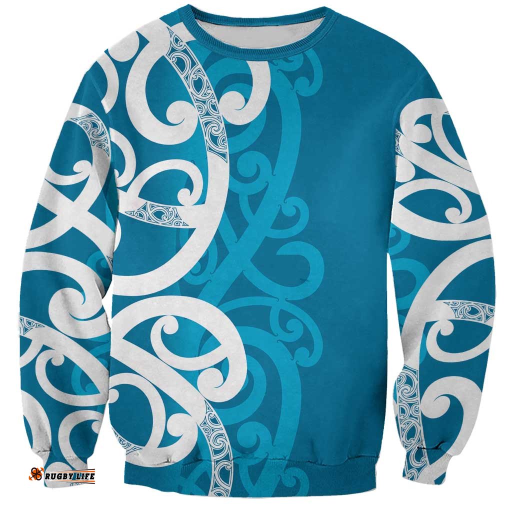 Azure Blue Maori Sweatshirt Koru Kowhaiwhai LT7
