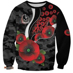 Collingwood Magpies ANZAC Personalised Sweatshirt Lest We Forget Poppy Camo LT9