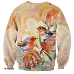 Australia Flame Robin Sweatshirt Petroica Phoenicea Banksia Indigenous Art LT14