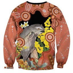 Australia Tawny Frogmouth Sweatshirt Golden Wattle Banksia Aboriginal Art LT14