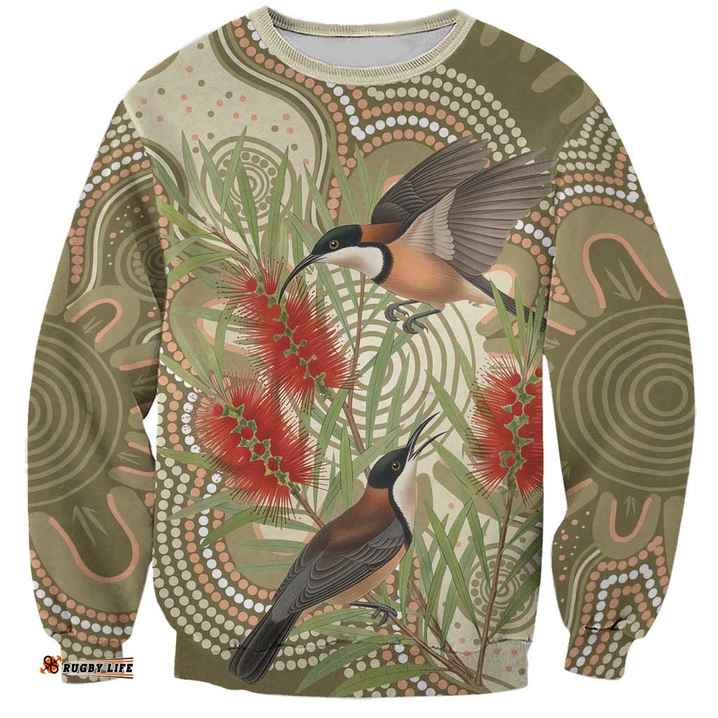 Australia Eastern Spinebill Sweatshirt Aussie Honeyeater Bottlebrush Indigenous Art LT14