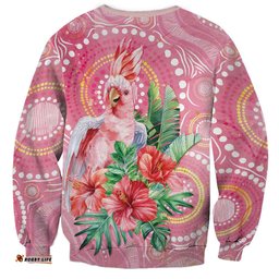 Breast Cancer Pink Cockatoo Sweatshirt Australia Indigenous Watercolor Glaze LT7