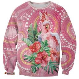 Breast Cancer Pink Cockatoo Sweatshirt Australia Indigenous Watercolor Glaze LT7