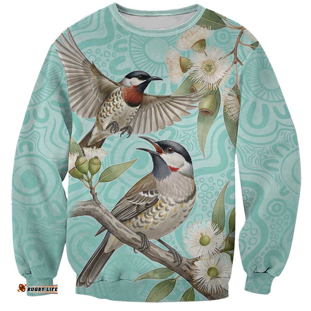Australia Red Wattlebird Sweatshirt Eucalyptus Alba Indigenous Art LT14