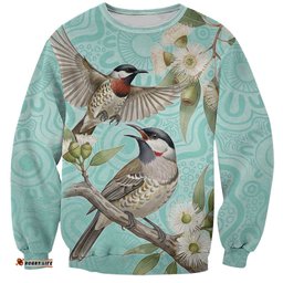 Australia Red Wattlebird Sweatshirt Eucalyptus Alba Indigenous Art LT14