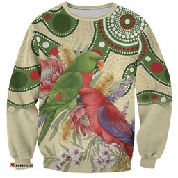 Australia Moluccan Eclectus Sweatshirt Australian Native Flowers Indigenous Art LT14