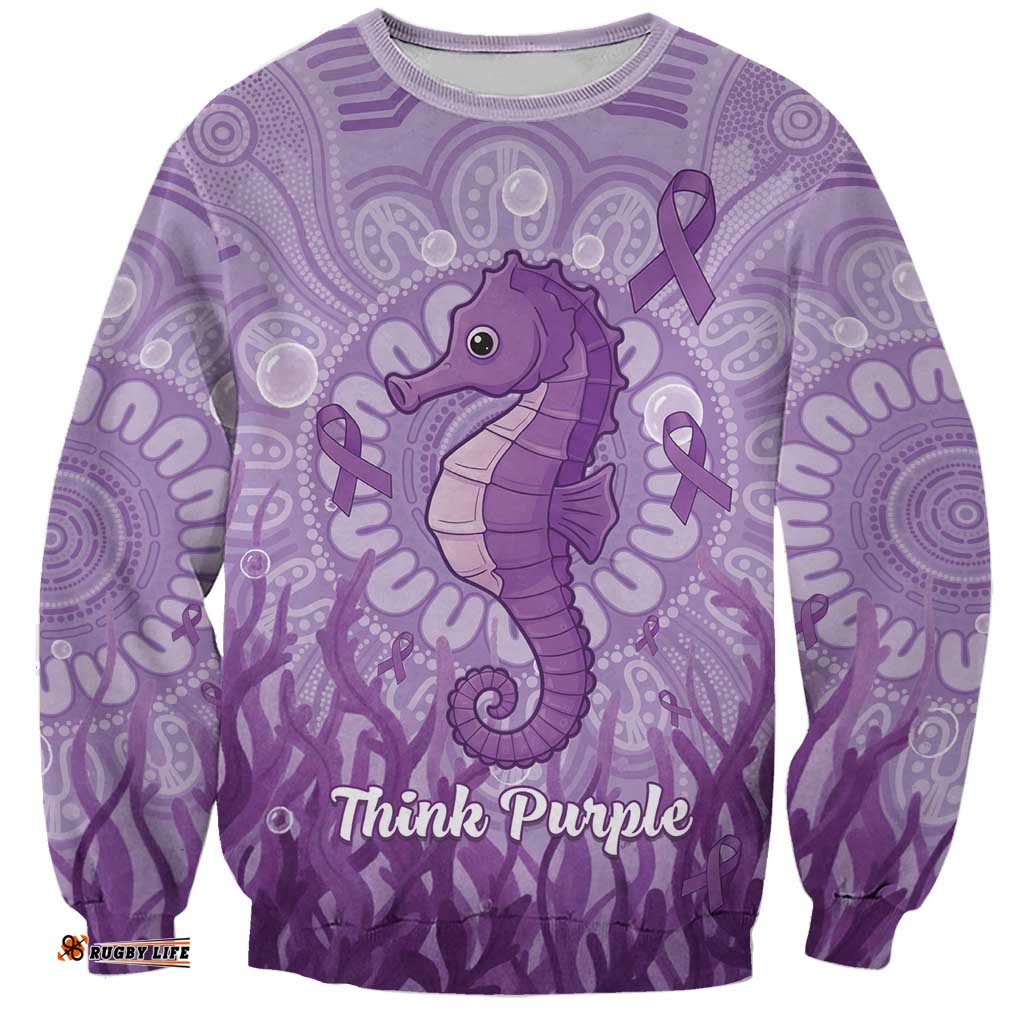 Australia Epilepsy Awareness Sweatshirt Seahorse Think Purple Ribbon Aboriginal LT14