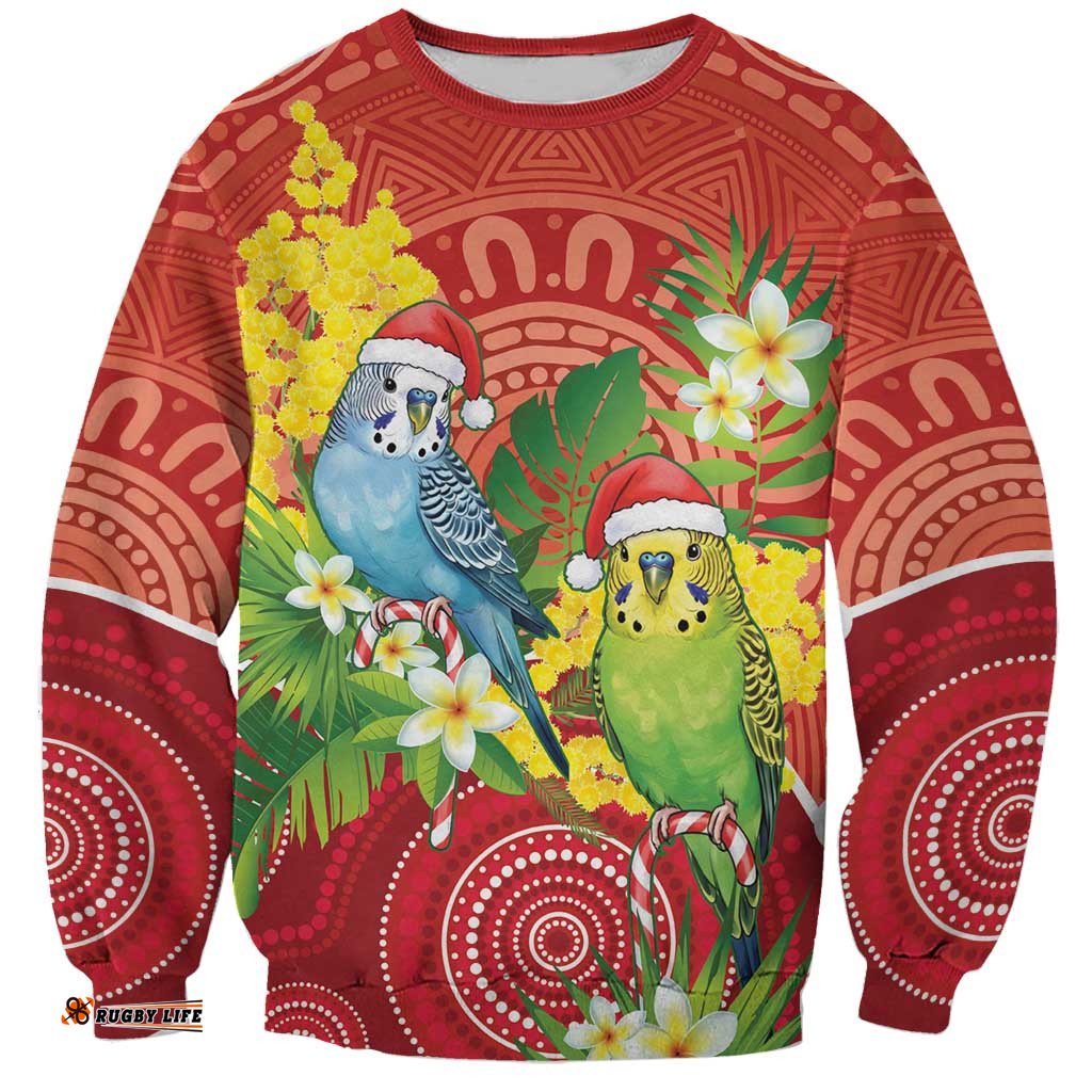 Budgerigar Australia Christmas Sweatshirt Budgies Golden Wattle Aboriginal Red LT14
