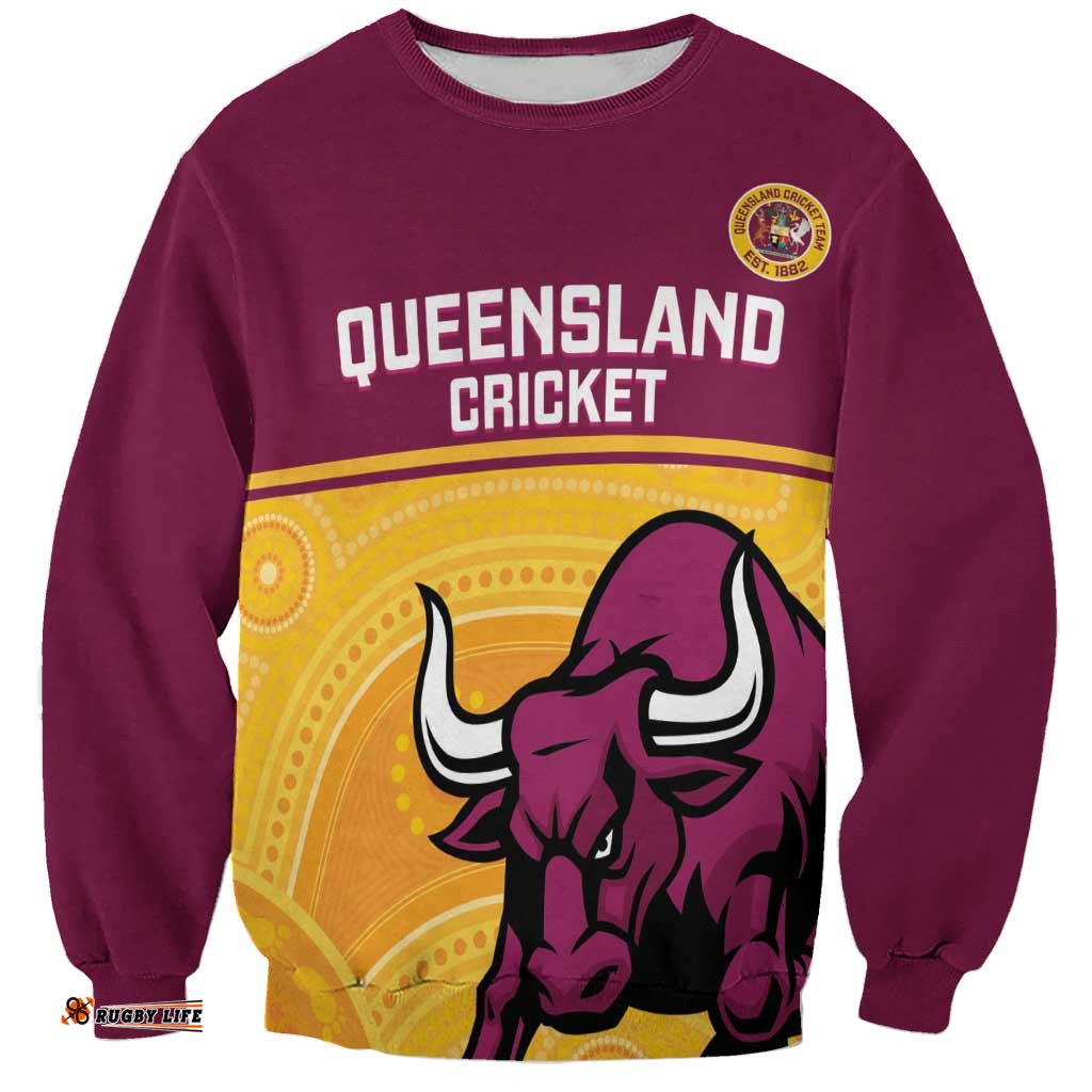 Custom Australia Queensland Cricket Sweatshirt Go Bulls - Aboriginal Art LT14