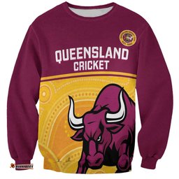 Custom Australia Queensland Cricket Sweatshirt Go Bulls - Aboriginal Art LT14