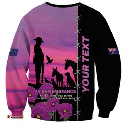 Personalised ANZAC War Animals Sweatshirt Lest We Forget Memorial LT15