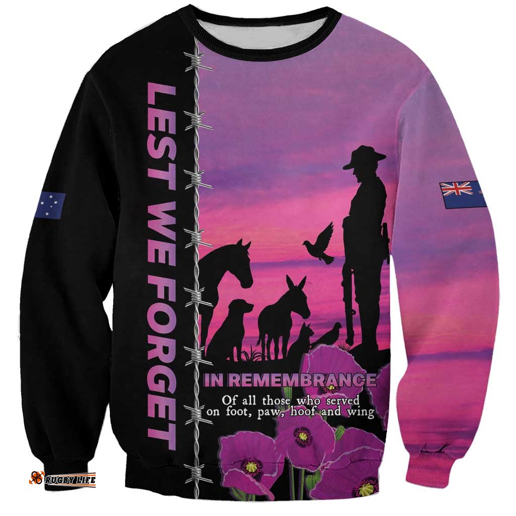 Personalised ANZAC War Animals Sweatshirt Lest We Forget Memorial LT15
