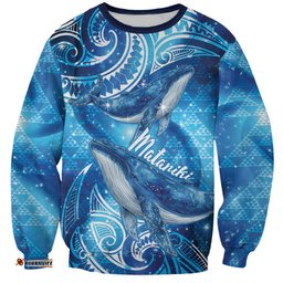 New Zealand Humpback Whale Matariki Sweatshirt Maori New Year Taniko Niho Taniwha LT14