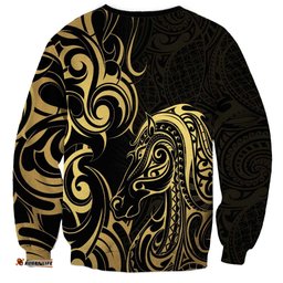 Gold And Black Aoteara Horse Racing Sweatshirt NZ Maori Pattern LT14