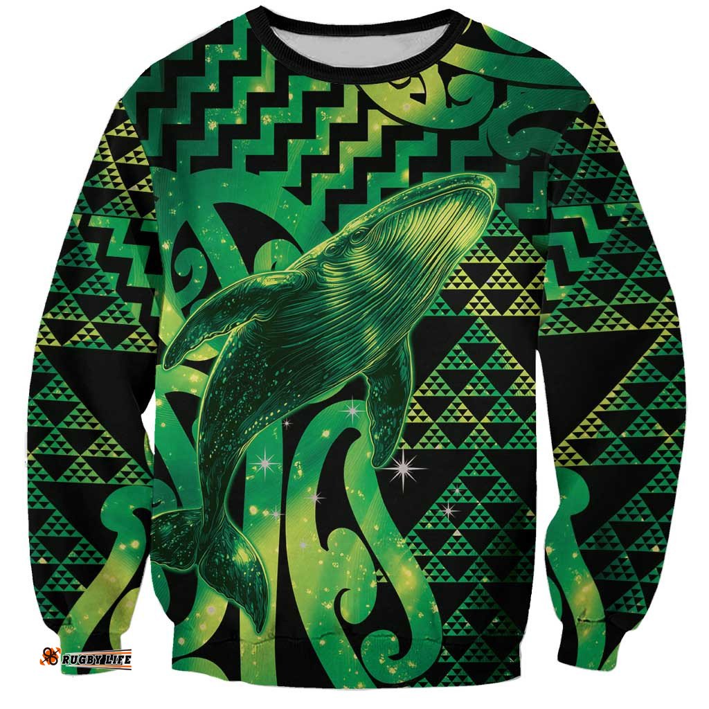 Humpback Whale Matariki New Zealand Sweatshirt NZ Maori Paikea Poutama Luxury Green LT14