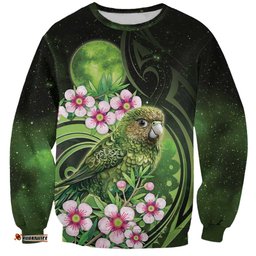 New Zealand Aotearoa Kakapo Sweatshirt Maori Pattern With Manuka Galaxy Style LT05