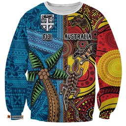 Personalised Australia and Fiji Together Sweatshirt Tribal Palm Tree with Tapa and Aboriginal Animals Half Style LT03