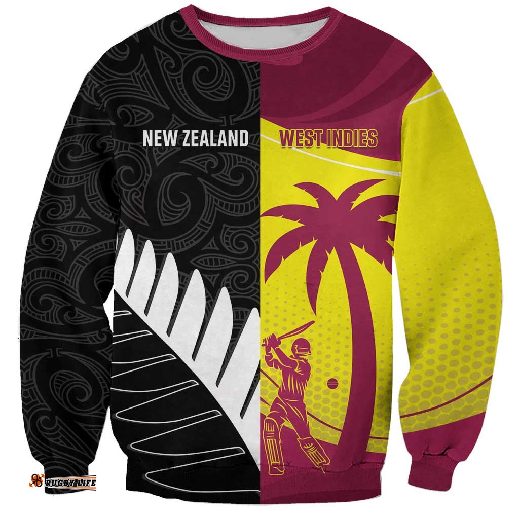 New Zealand and West Indies Cricket Custom Sweatshirt Black Cap Windies Together LT14