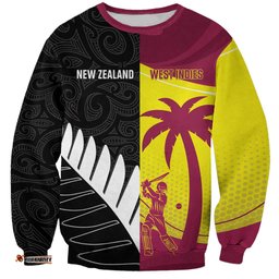 New Zealand and West Indies Cricket Custom Sweatshirt Black Cap Windies Together LT14
