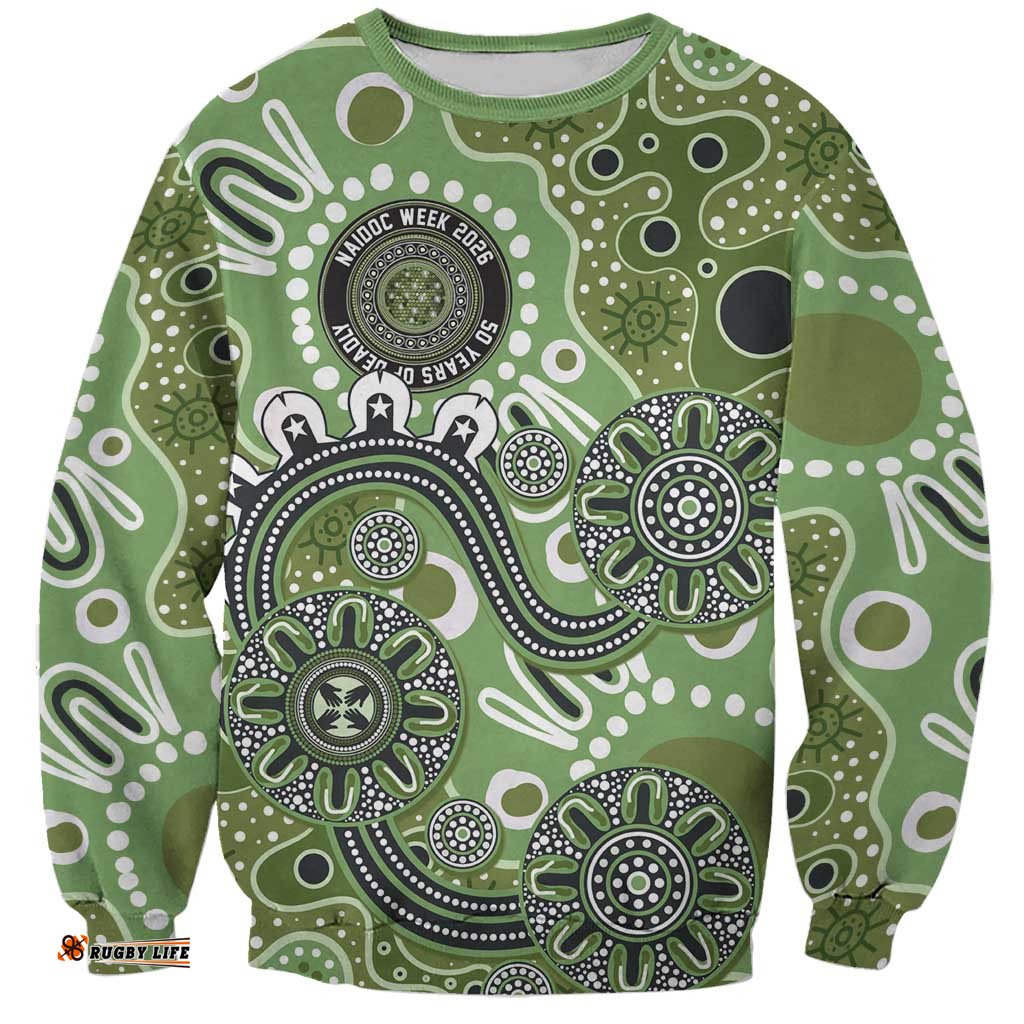 Personalised NAIDOC Week 50 Years Deadly Always Sweatshirt Green Aboriginal Artwork Dot Painting LT9