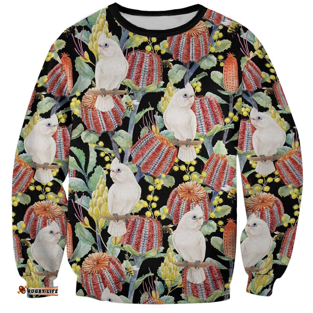 Little Corella Australia Cockatoo Sweatshirt Cacatua Sanguinea Banksia Seamless Black LT14