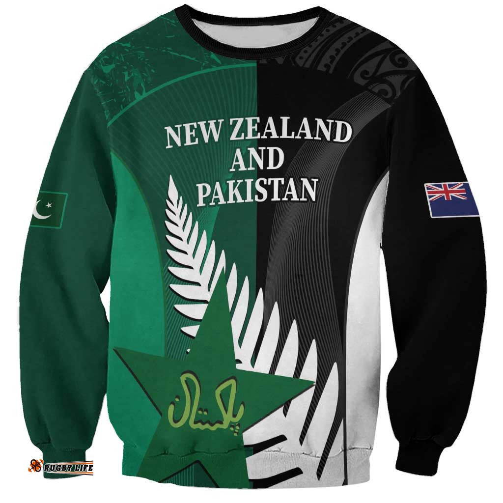 Custom New Zealand And Pakistan Cricket Sweatshirt 2025 Black Cap Shaheens Together LT14