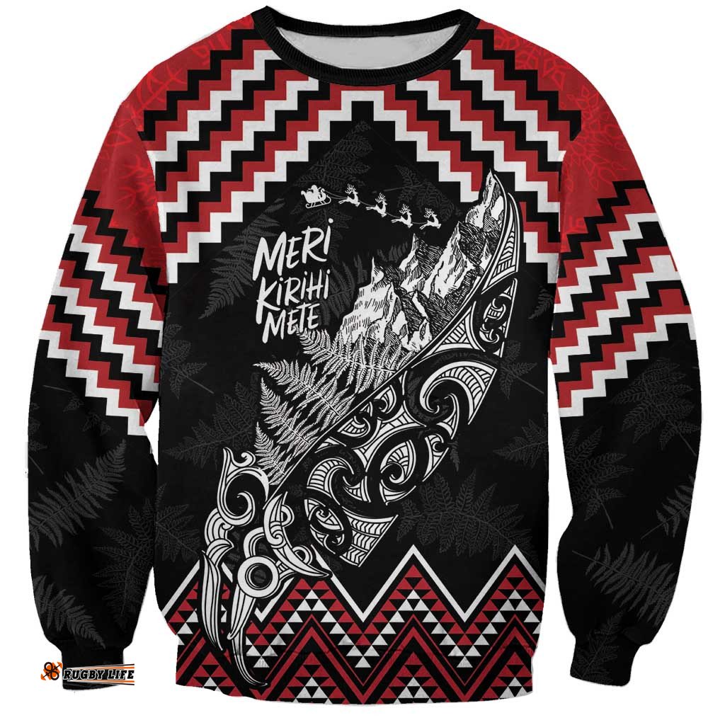 New Zealand Christmas Taniko Poutama Sweatshirt Mountainscape Maori Fern LT7
