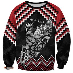 New Zealand Christmas Taniko Poutama Sweatshirt Mountainscape Maori Fern LT7