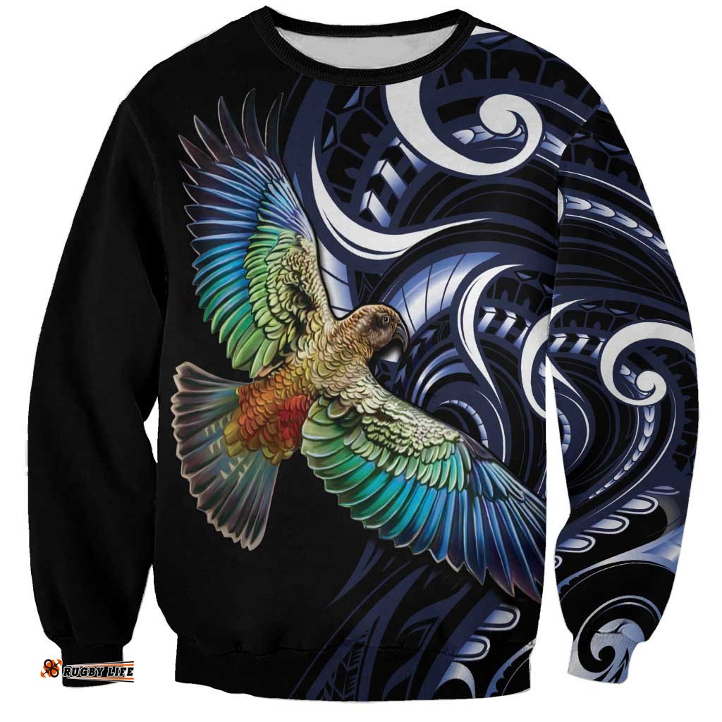 New Zealand Kea Bird Personalised Sweatshirt Maori Tribal Koru Art LT9