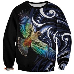 New Zealand Kea Bird Personalised Sweatshirt Maori Tribal Koru Art LT9