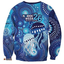 NAIDOC Deadly 50 Years Sweatshirt Jellyfish Aboriginal Culture Inspired Blue LT9